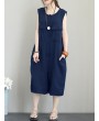 Pockets Button Solid Color Sleeveless Jumpsuit