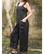 Side Pockets Wide Straps Solid Color Jumpsuit