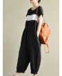 Stripe Casual Overalls Bib Cargo Pants Short Sleeve Long Jumpsuits