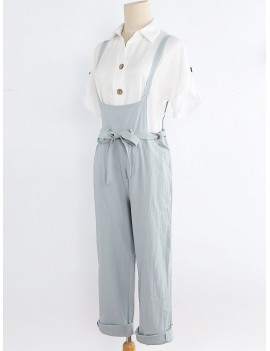 Casual Adjustable Strap Hip Pockets Solid Color Jumpsuit