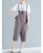 Solid Color Overall Casual Cropped Romper For Women