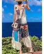 Folk Style Print Patchwork Wide Leg Jumpsuit For Women