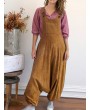 Drop Crotch Solid Color Button Pocket Casual Jumpsuit