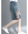 Ethnic Print Patchwork Drawstring Waist Jeans For Women