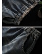 Patch Elastic Waist Embroidery Distressed Denim