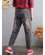 Embroidery Floral Elastic Waist Harem Casual Denim