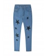 Casual Print Stars Pockets Zipper Denim