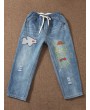 Sweet Embroidered Loose Elastic Waist Casual Denim