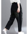 Letters Printed  Elastic Waist Tie Black Harlan Jeans