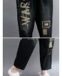 Letters Printed  Elastic Waist Tie Black Harlan Jeans