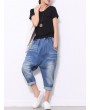 Elastic Waist Solid Color Casual Harem Jeans For Women