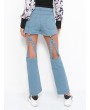 Hollow Solid Color High Waist Jeans For Women