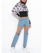 Hollow Solid Color High Waist Jeans For Women