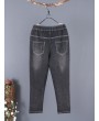 Retro Embroidered Elastic Waist Jeans