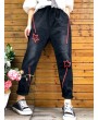 Embroidery Stars Elastic Waist Harem Denim