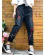 Embroidery Stars Elastic Waist Harem Denim