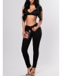 Stretch Flower Embroidered High Waist Jeans